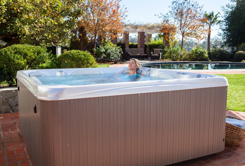 Relaxing in a garden hot tub